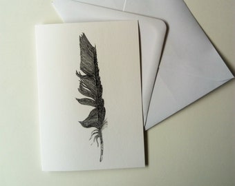 Crow Feather greeting card blank inside for your own message