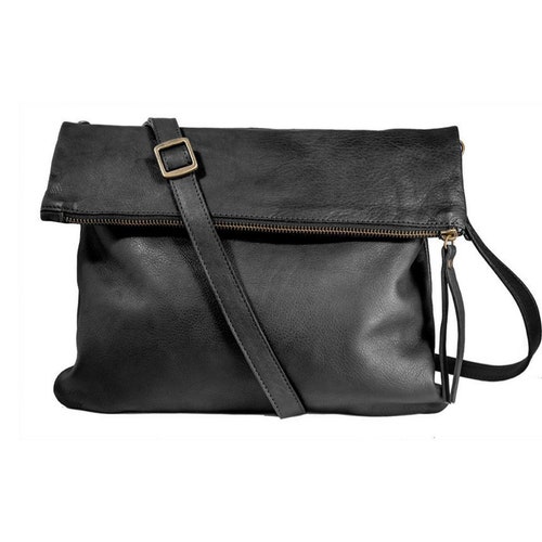 Foldover Crossbody Black Leather Clutch Clutch Shoulder Bag - Etsy