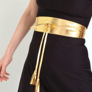 Gold Obi Belt, Wide Gold Belt, Golden Waist Belt, Leather Wrap Belt, Obi Belt for Wedding Guest Dresses. All Sizes Available