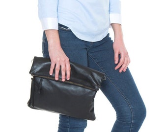 Black Leather Clutch, Women Small Handbag, Genuine Leather Mini Shoulder Purse & Mini Crossbody Bag