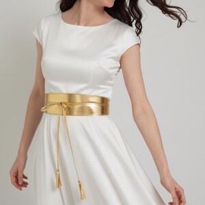 Gold Waist Belt, Metallic Leather Obi Belt, Wide Gold Bridesmaid Belt. Wedding&#39;s Guess Belt. All sizes available.