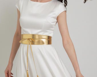 Gold Waist Belt, Metallic Leather Obi Belt, Wide Gold Bridesmaid Belt. Wedding&#39;s Guess Belt. All sizes available.