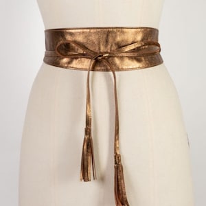 Obi Belt Leather, Leather Sash Belt, Wide Dress Belt, Wrap Belt Handmade with Bronze Leather, Boho Wedding Belt