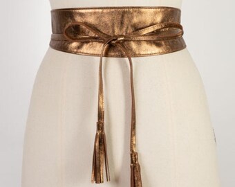Womens OBI Real Leather Metallic Gold & Silver Waist Belt  display picture 1