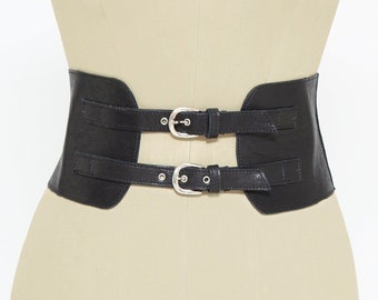 Black Wide Belt for Women, Leather Corset Handmade with Soft Leather, Plus Size Underbust Waist Cincher Corset