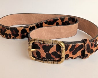 Ceinture à imprimé léopard, ceinture à imprimé animal dans toutes les tailles, ceinture en cuir de vachette pour femme, ceinture en fourrure avec boucle dorée cool