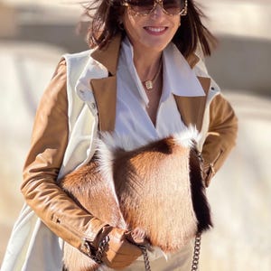 Bolso de lujo de piel de gacela, bolso grande de diseño hecho a mano, clutch grande con cadena, regalo perfecto para esposa y mamá. ¡Últimas unidades!