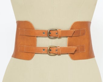 Fashion Wide Belt for Women, Brown Leather Corset, Soft Leather Waist Cincher Dress Belt. All Sizes Available.