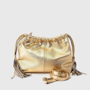 Cartera de mano dorada, bolso de noche de piel metalizada, bolso de hombro color dorado, hecho a mano con piel de cordero suave, regalo dorado único para esposa