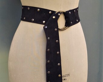 Black Suede Leather Studded Belt 39\