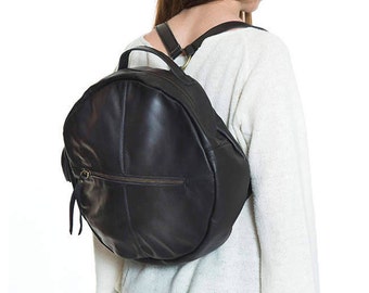 Round Backpack, Black Backpack for Women, Fashion Leather Backpack, Circle Leather Bag, Soft Leather Backpack