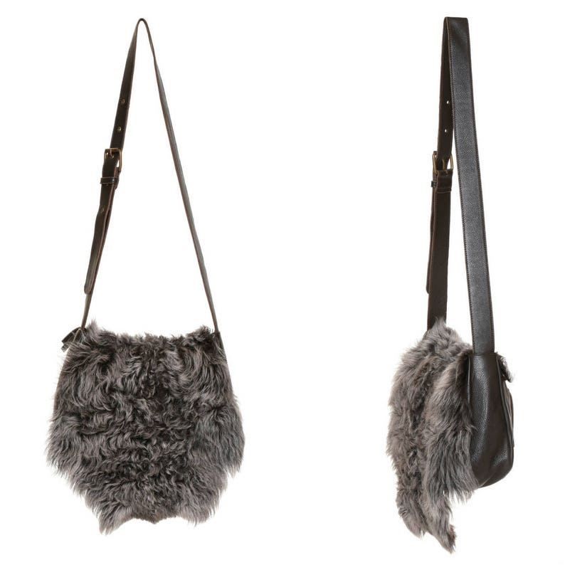 Fur Crossbody Bag Lamb Fur Bag Leather Crossbody Bag Grey Etsy