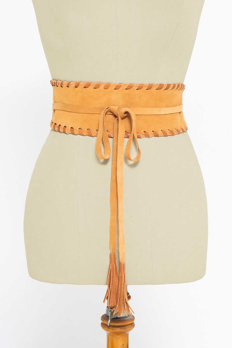 Soft Leather Wrap Belt With Tassels Brown Obi Belt Handmade Etsy