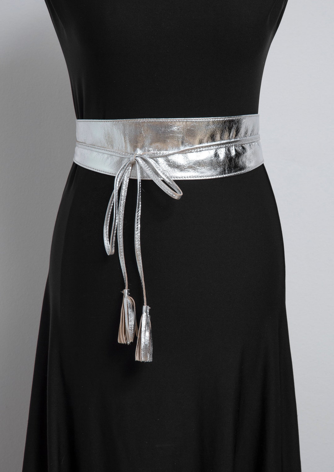 Silver Wide Belt, Leather Dress Belt, Plus Size Obi Belt, Women Wrap