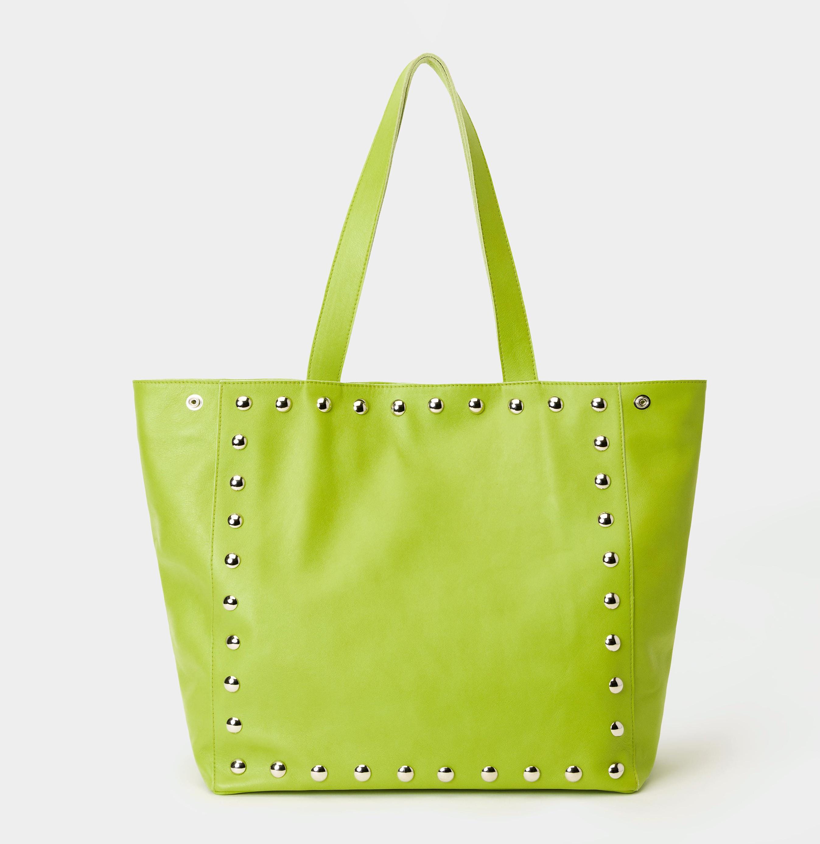 Studded Black Leather Tote Bag, Handmade Large Handbag, Silver 