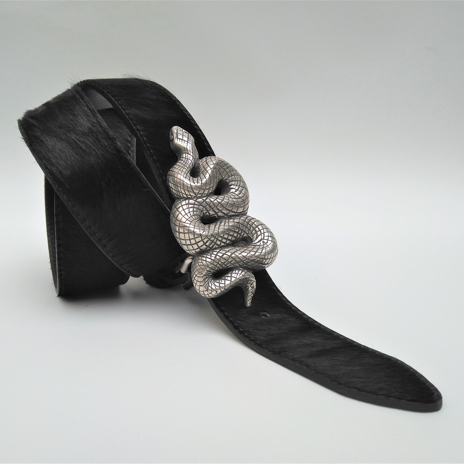 Women Belt With Snake Buckle Hair on Hide Belt Red Leather Etsy