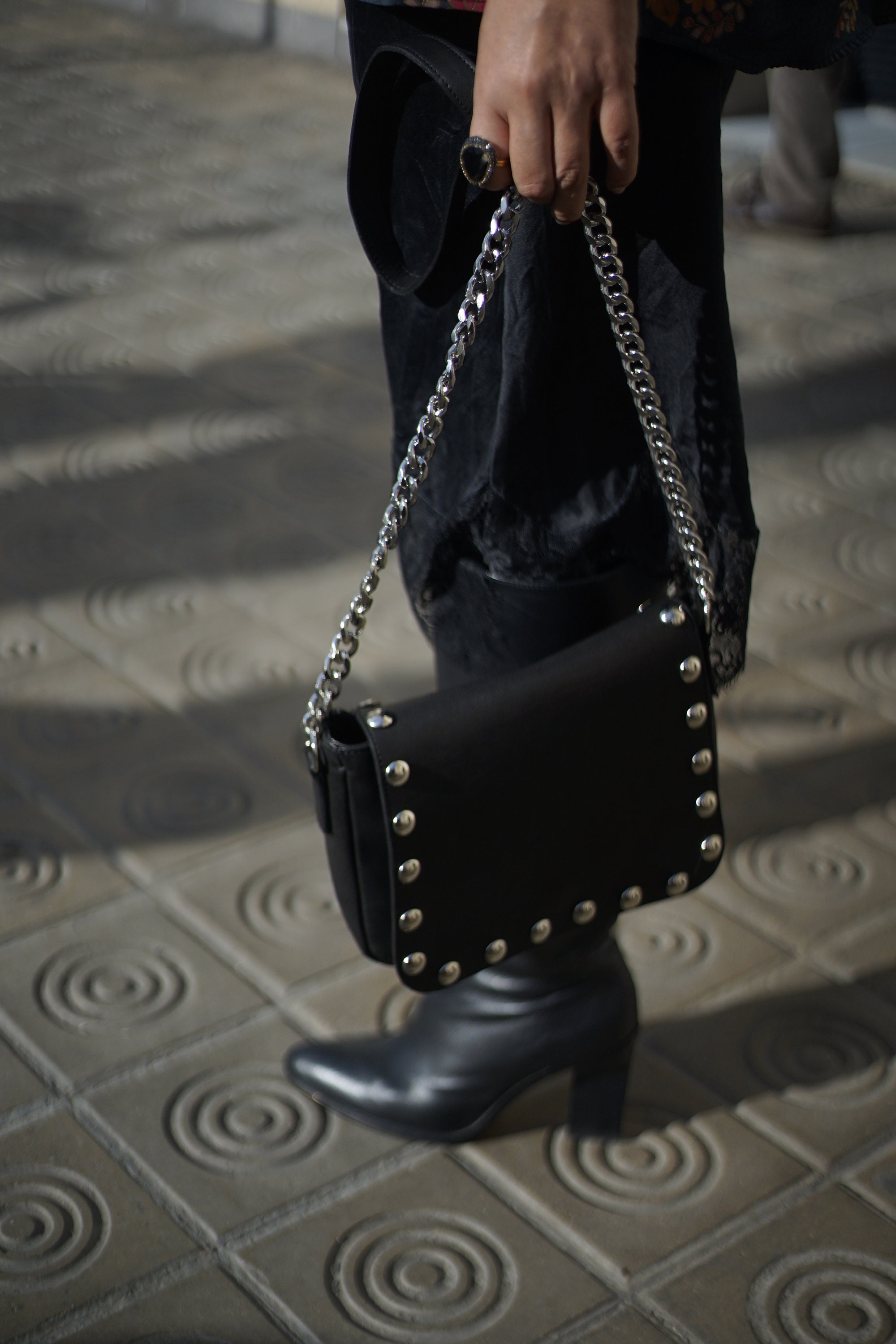 Black Studded Purse Studded Leather Bag Small Bag for Women Saddle Leather Purse Leather Box Bag With Chain