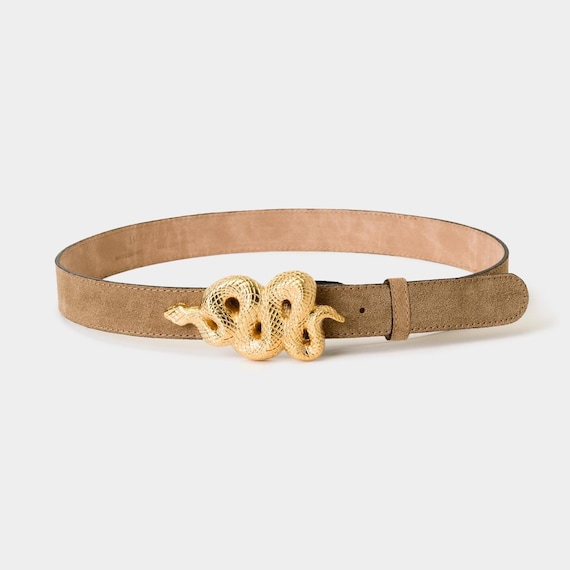 Handmade Suede Leather Belt With Gold Snake Buckle - Etsy Israel display picture 3