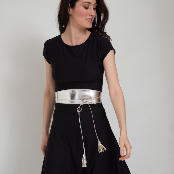 silver belt for black dress Metallic Leather Obi With Tassels, Wide Statement Wrap Belt, Plus Size SHEIN Lady Plus Size Black leather belt TD-boys Color:Beige The materials are waterproof