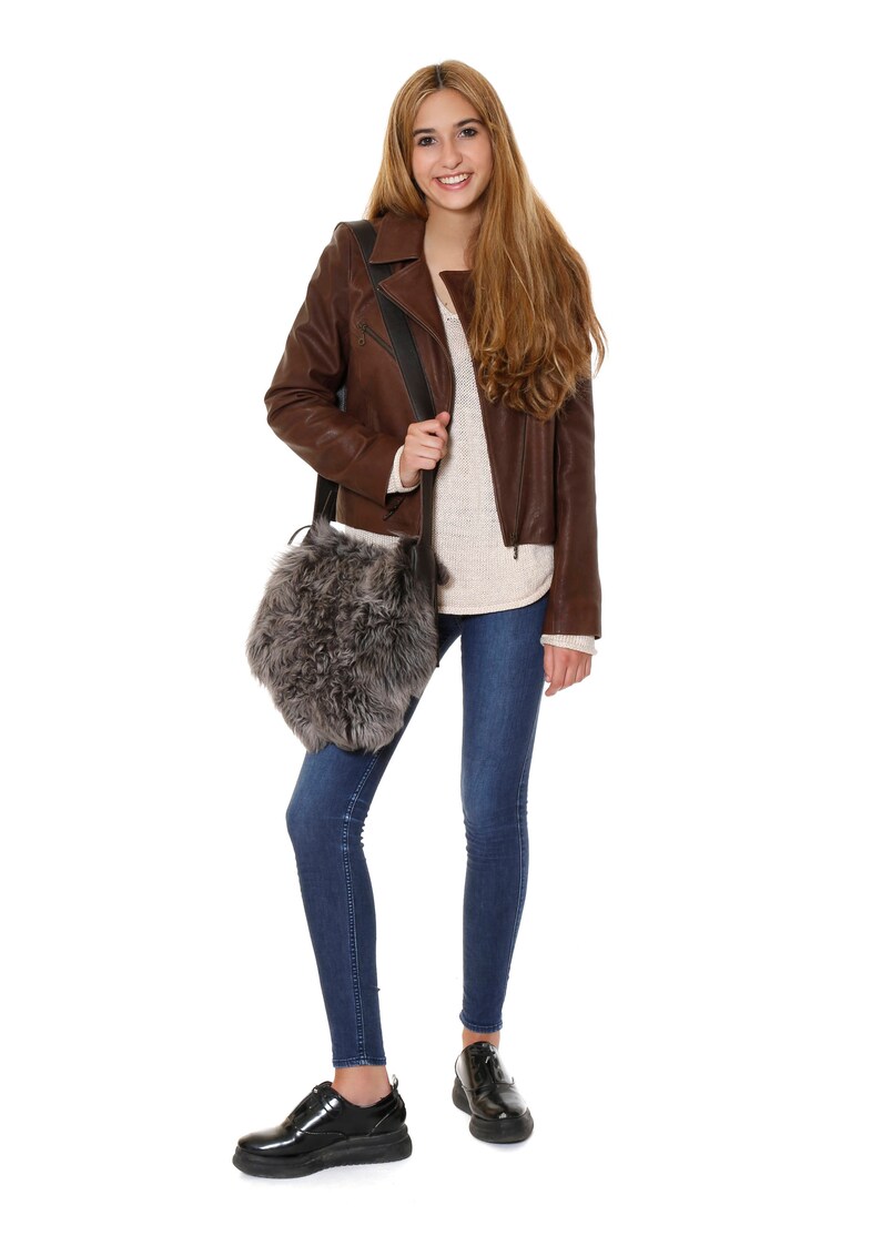 Fur Crossbody Bag Lamb Fur Bag Leather Crossbody Bag Grey Etsy