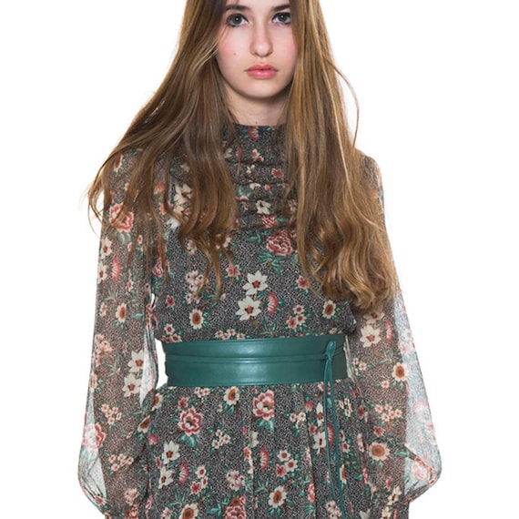 Green Free Style Obi Statement Belt Wide Green Obi Belt for Women, Tie-on Style, Soft Leather  main image 4
