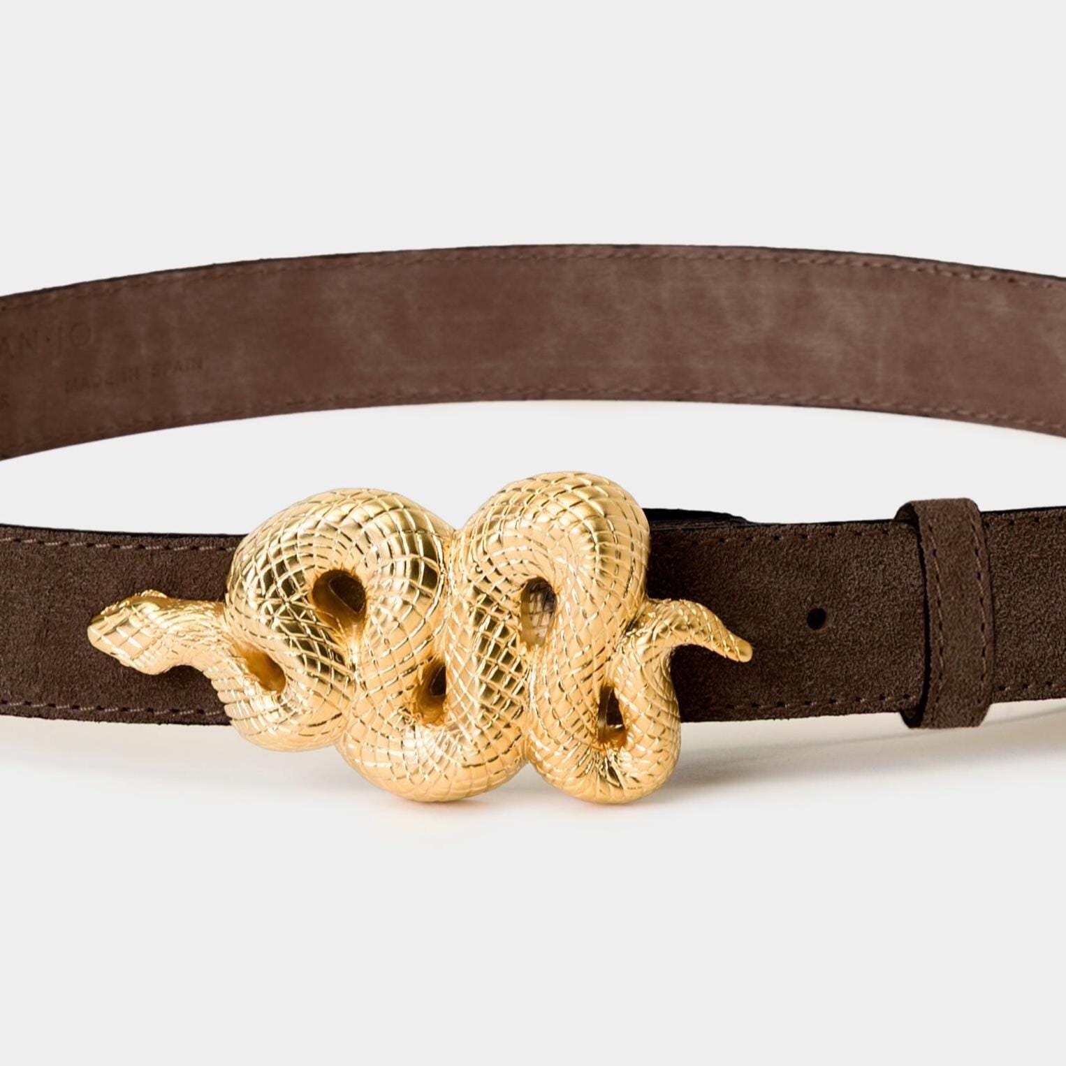 Handmade Suede Leather Belt With Gold Snake Buckle - Etsy display picture 1