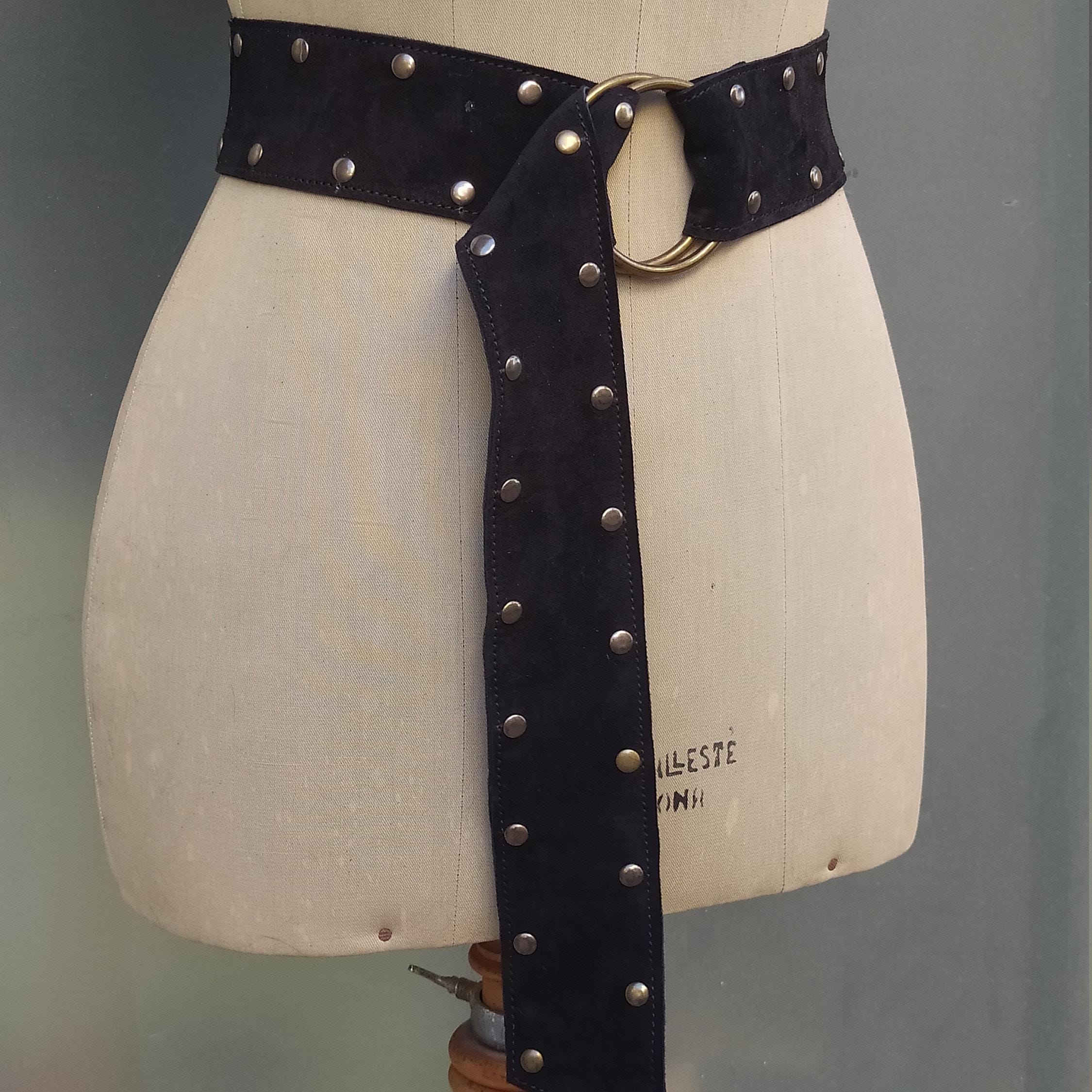 ベルト HUECLOSET West Suede Belt SE467 Suede Belt for Women, Leather Ring Belt, Wide Leather Belt