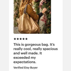 Bolso tote extragrande, bolso tote de cuero metalizado bronce hecho a mano de gran tamaño, bolso de hombro suave. imagen 3
