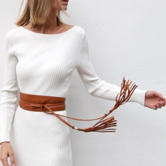 Dark Brown Leather Wrap Belt One Size Real Leather Obi Belt Boho Chic Women Pure Genuine Obi Belt Leather Wide Waistband Self Tie  main image 2