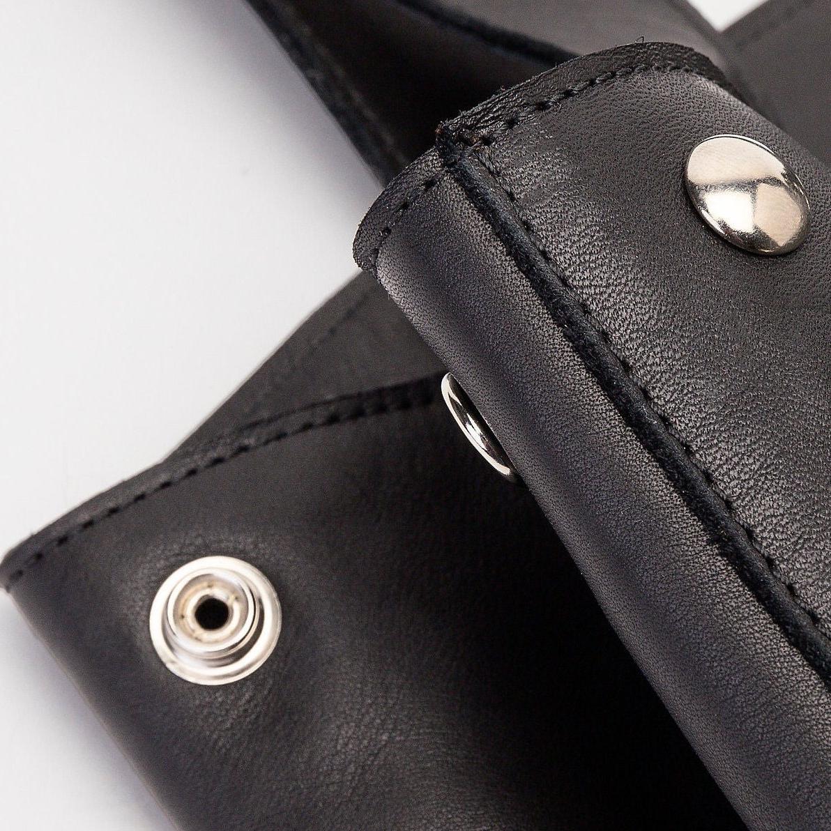 Studded Black Leather Tote Bag, Handmade Large Handbag, Silver