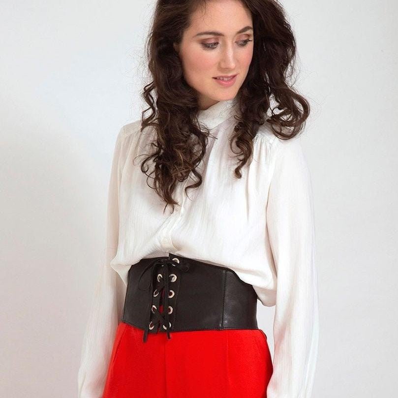 Leather Waist Cincher, Black Corset Belt, Medieval Corset, Lacing Corset with Elastic, Wide Belt for Women