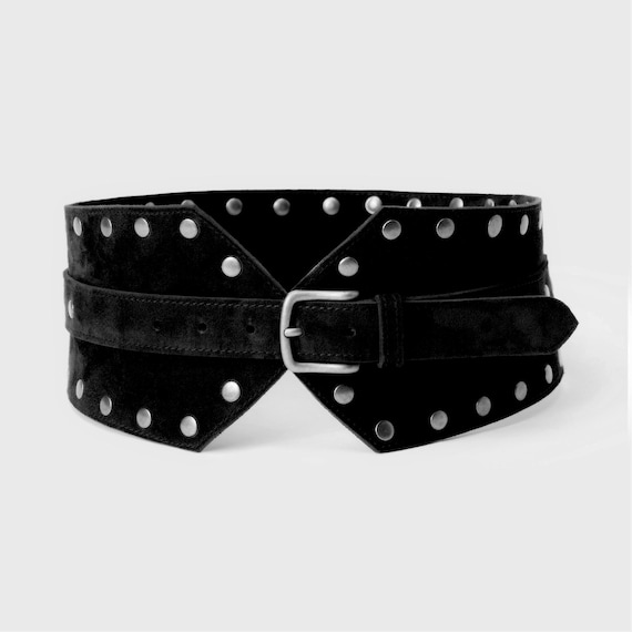Black Studded Corset Statement Belt Wide Studded Leather Corset Belt: Biker Punk Goth Western  main image 3