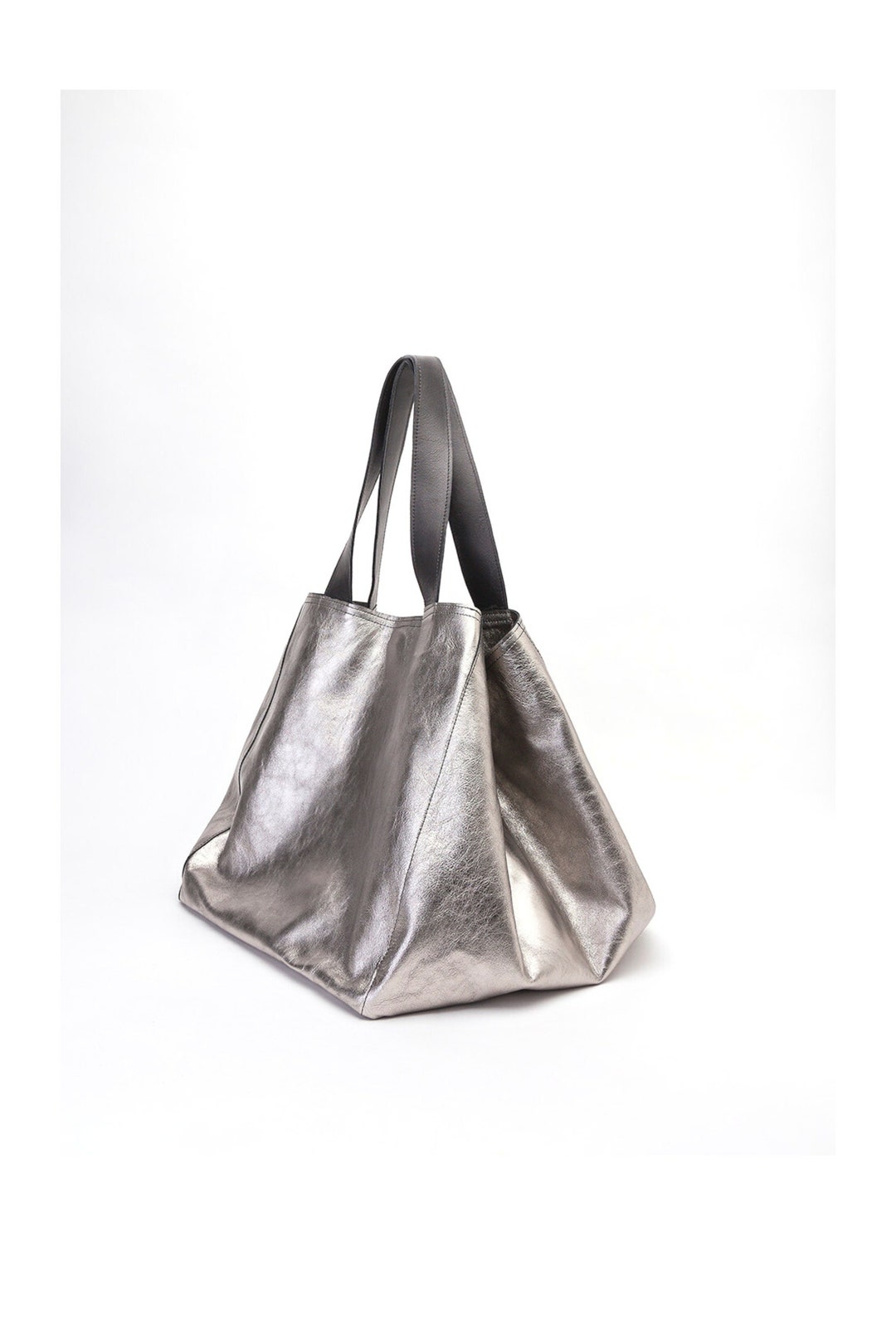 Extra Large Tote Bag Silver Leather Tote Oversized Bag Etsy