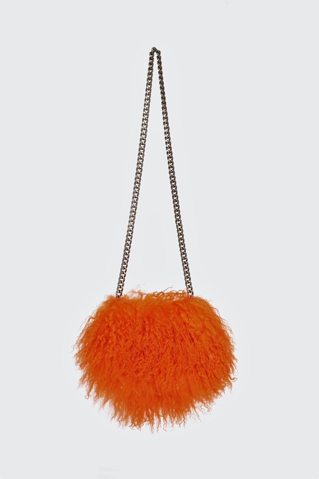 Fur Shoulder Bag, Fur Purse With Chain, Orange Handbag Handmade With
