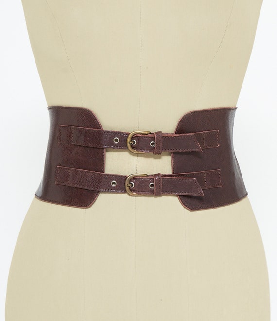 Fashionable Women's Wide Waist Belt, Dark Brown Leather Corset