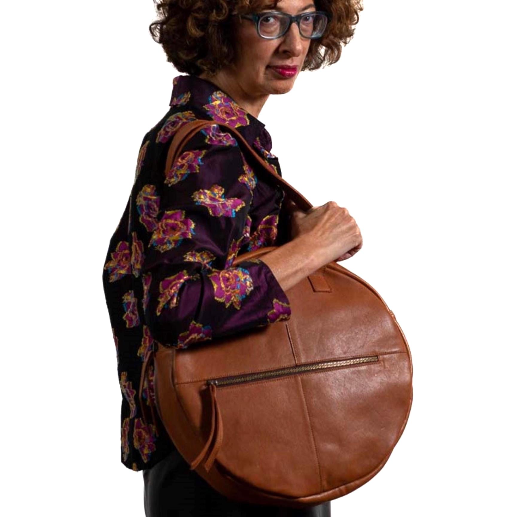 Black Round Leather Shoulder Bag, Handmade Urban Tote - Etsy