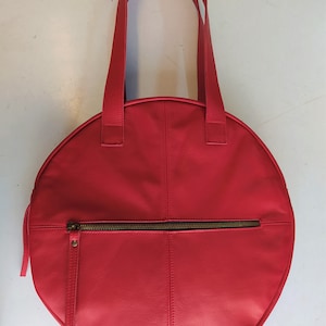 Black Round Leather Bag, Circle Leather Purse, Black Roomy Shoulder Bag ...