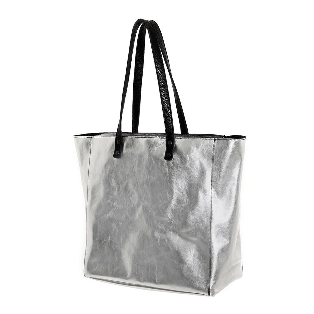 Metallic Tote Bag Rose Gold Handbag Leather Tote Bag With | Etsy
