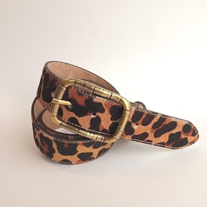 Hair-On-huidriem met luipaardprint, handgemaakte cheeta-riem messing gesp, damesmode dierenprint