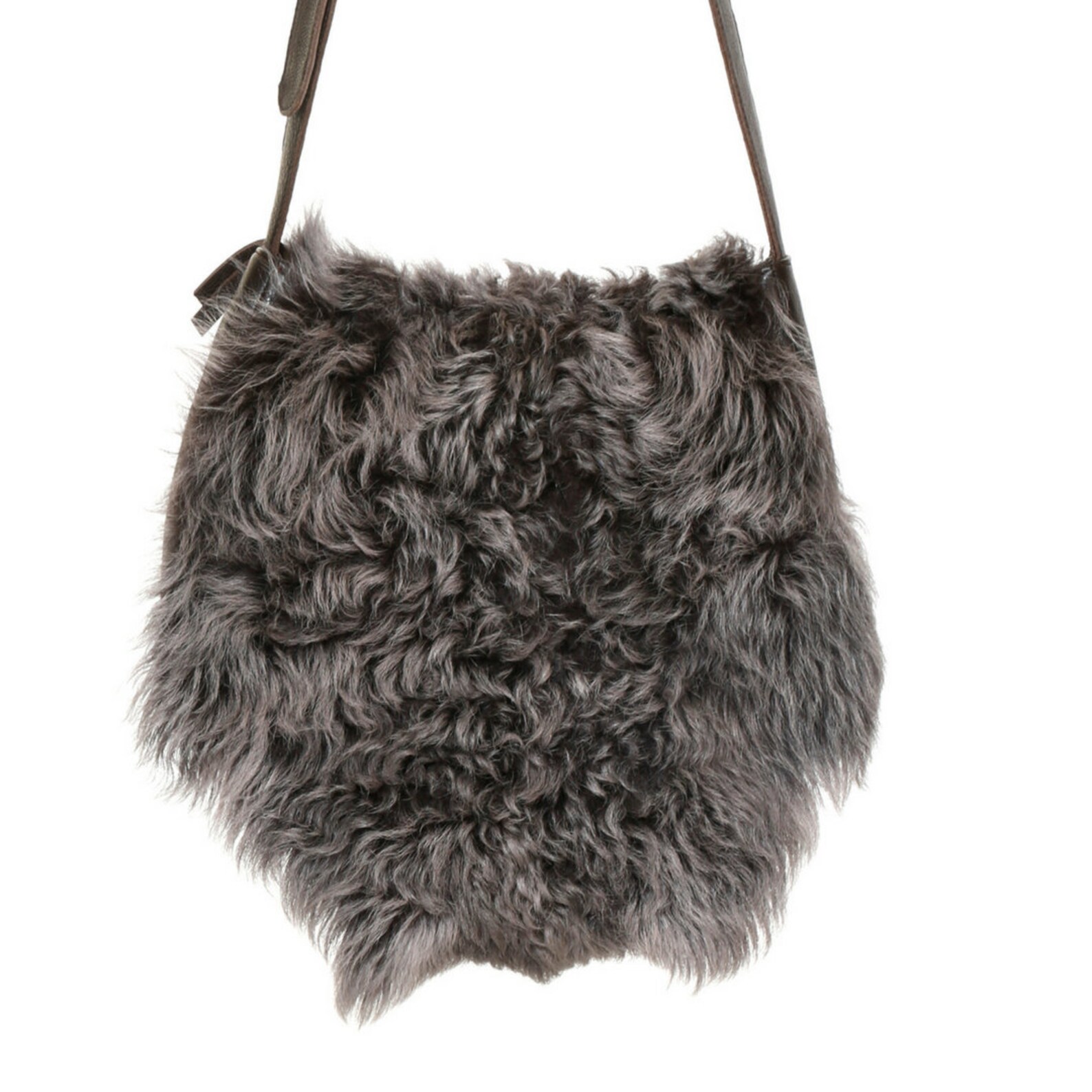 Fur Crossbody Bag Lamb Fur Bag Leather Crossbody Bag Grey Etsy