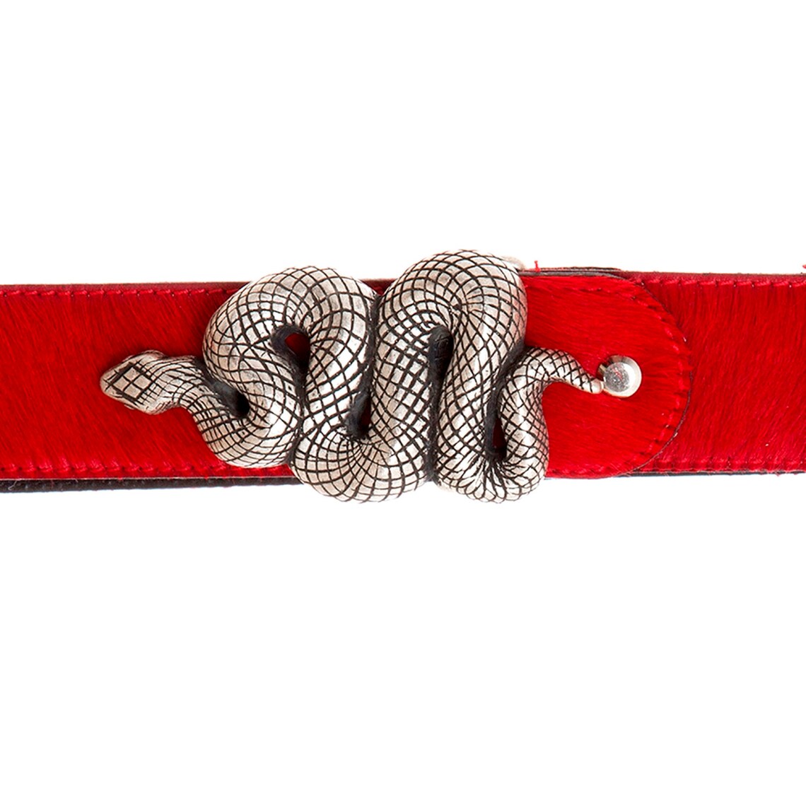 Women Belt With Snake Buckle Hair on Hide Belt Red Leather Etsy
