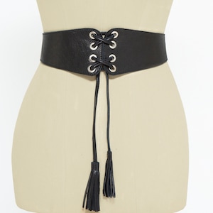 Lace Up Corset, Black leather corset, Waist cincher belt, Wide leather belt for women, Plus Size Bohemian Belt