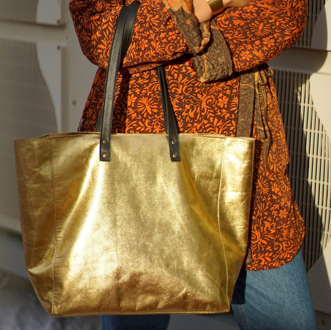 Metallic Leather Bag, Unique Gold Tote for Women, Minimalist Soft Leather Handbag, Large Shopper Purse With Zipper - Etsy Metallic Leather Bag, Unique Gold Tote for Women, Minimalist Soft Leather Handbag, Large Shopper Purse With Zipper - Etsy