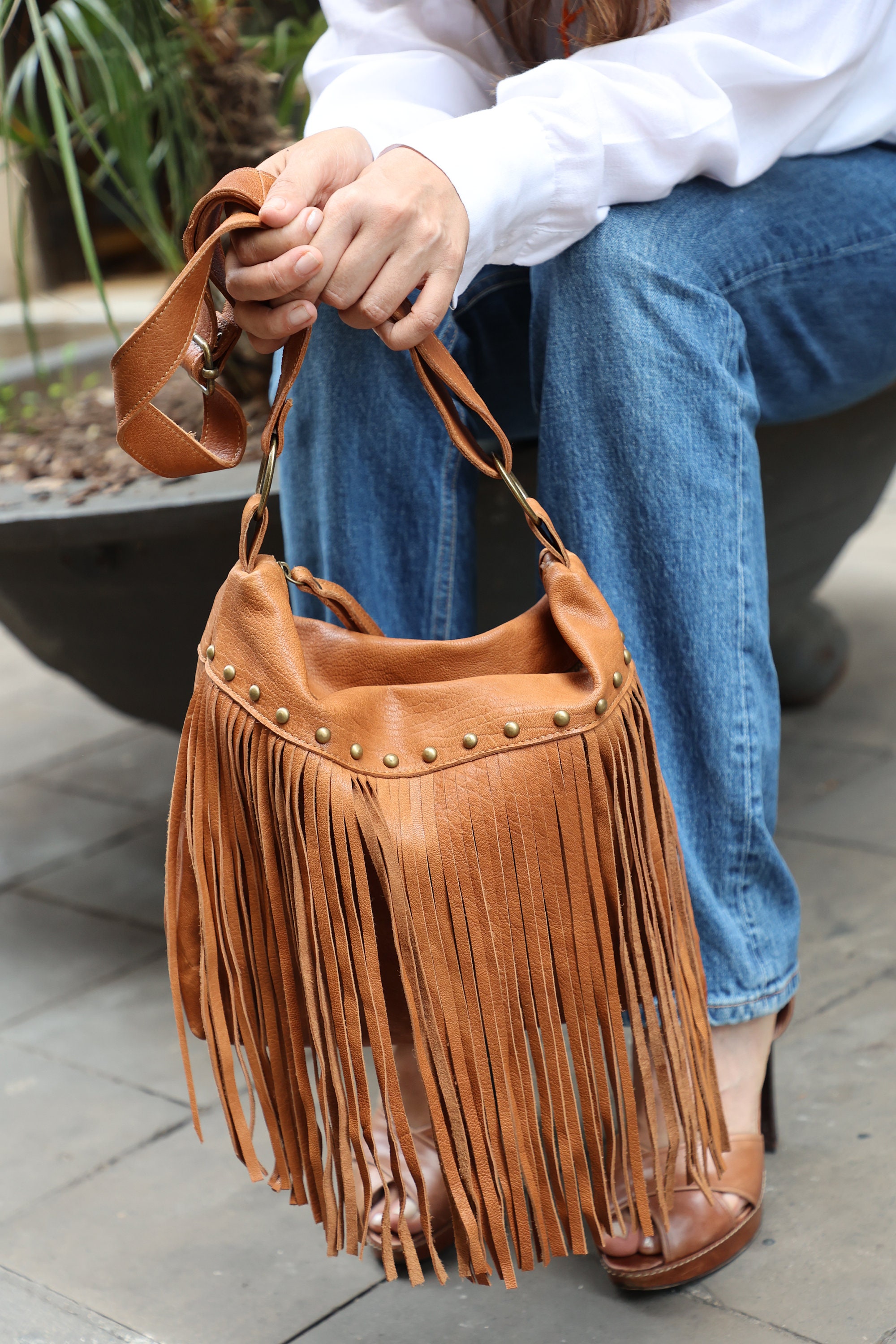 Women Western Style Leather Fringe Purse Handbag Suede Leather
