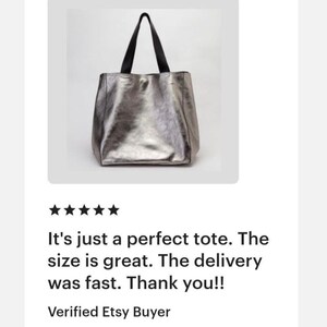 Bolso tote extragrande, bolso tote de cuero metalizado bronce hecho a mano de gran tamaño, bolso de hombro suave. imagen 9