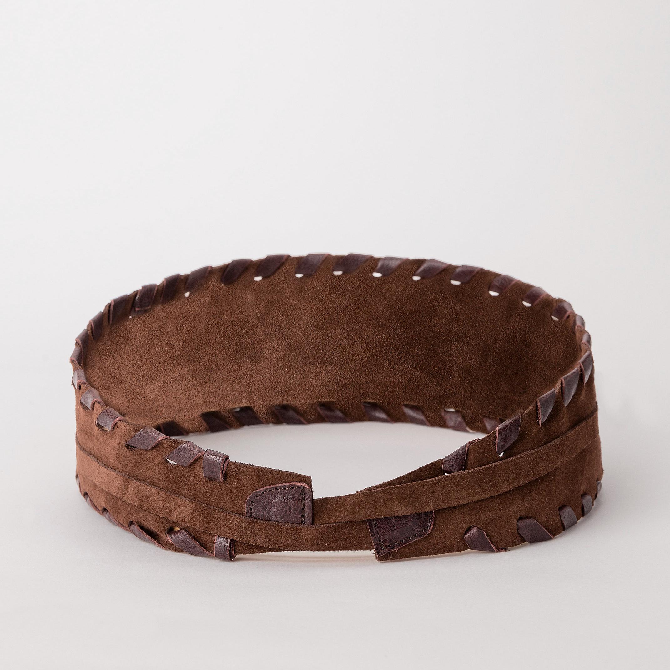 Ceinture Large En Daim Véritable Pour Femme - Style Obi à Nouer, Couleur Marron, Taille Unique, Neuve