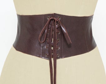 Wide Stretch Belt, Brown Leather Corset, Wide Leather Belt, Medieval  Elastic Corset Belt, All Sizes Available