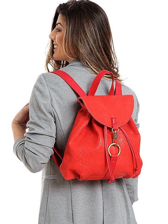 small red backpack purse
