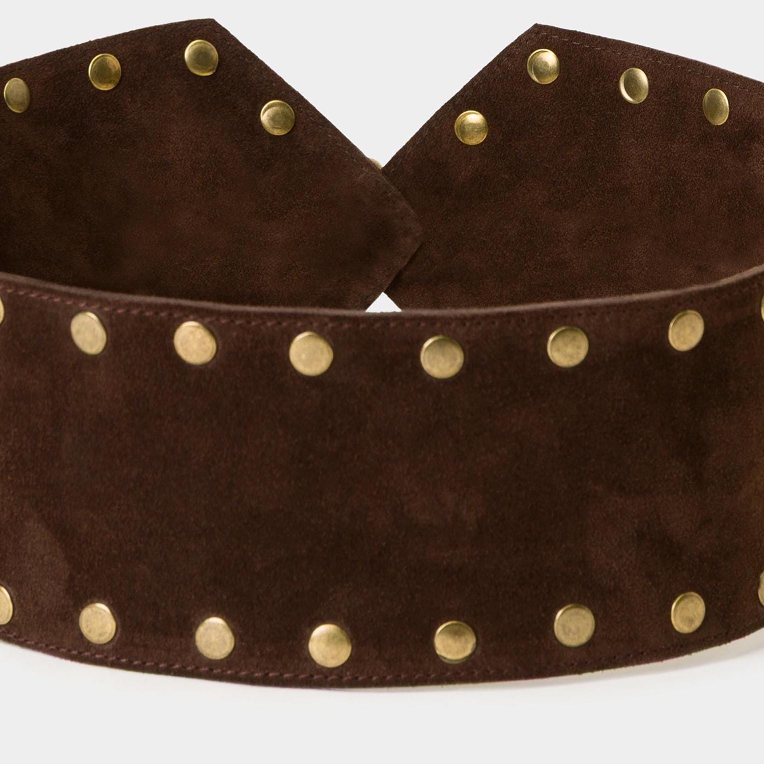 Wide Suede Corset Belt, Dark Brown Studded Leather, Antique  display picture 3