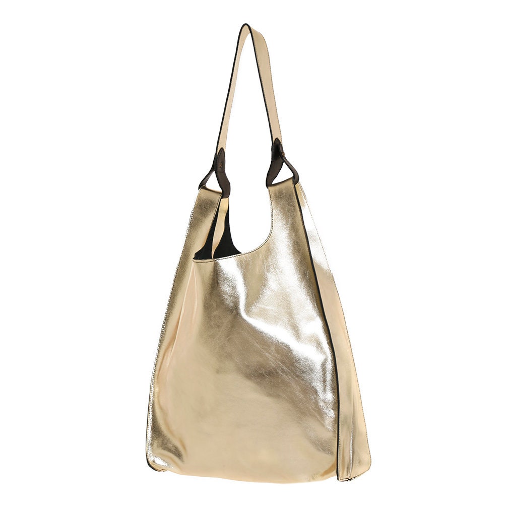 Silver leather bag metallic leather tote bag Lightweight Etsy